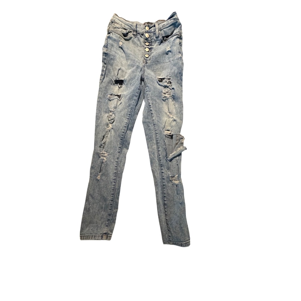 Hot Kiss Highest Rise Skinny Ankle Jeans Light Wash Distressed Ripped Size 7